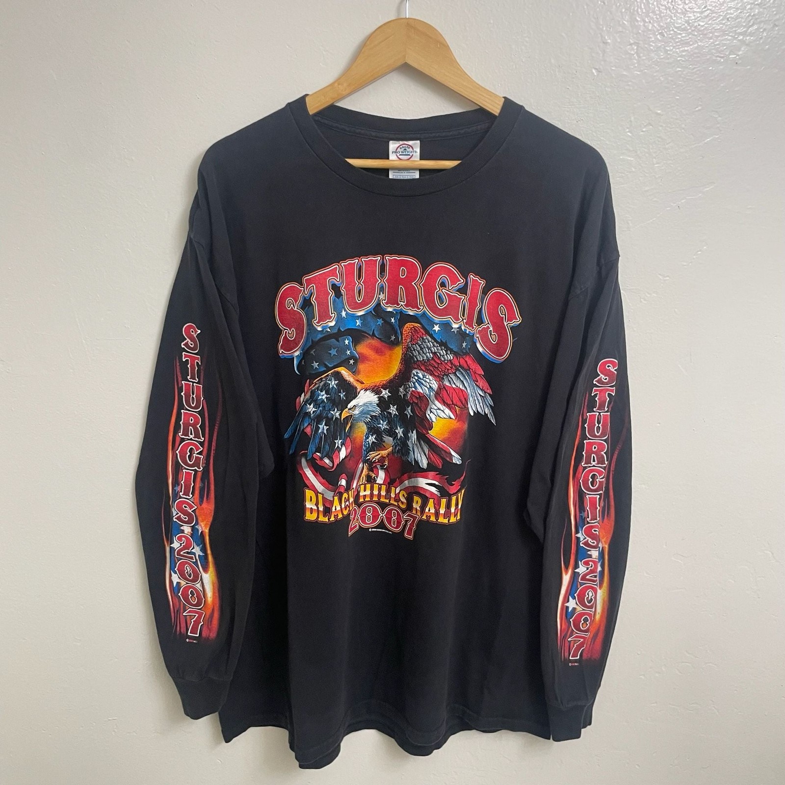 Vintage Flame Sturgis Black Hills Rally 2007 Delta Pro Weight  Long Sleeve T