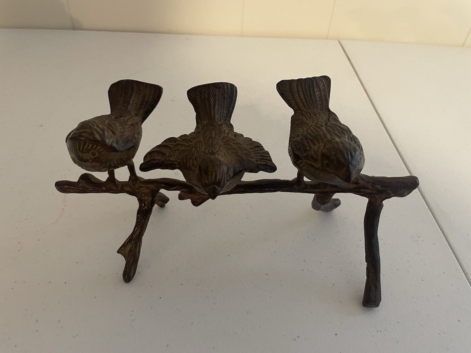 Vintage Bronze Metal Birds on a Limb Sculpture 9 1/2” wide 4 3/4” Tall Vintage Bronze Metal Birds on a Limb Sculpture 9 1/2” wide 4 3/4” Tall
