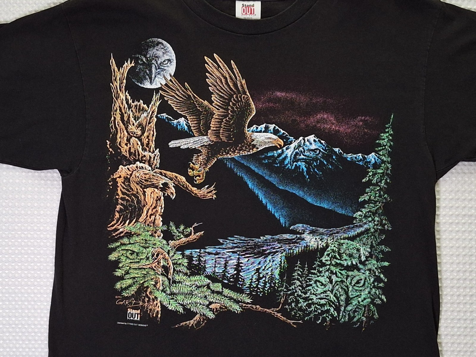 Vintage 1993 Bald Eagle Mountains Black Cotton T-shirt Size XL Stand Out Designs