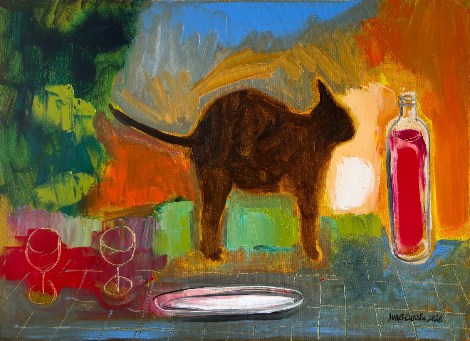 Michel Suret-Canale - le chat de Bonnard - original oil painting on canvas
