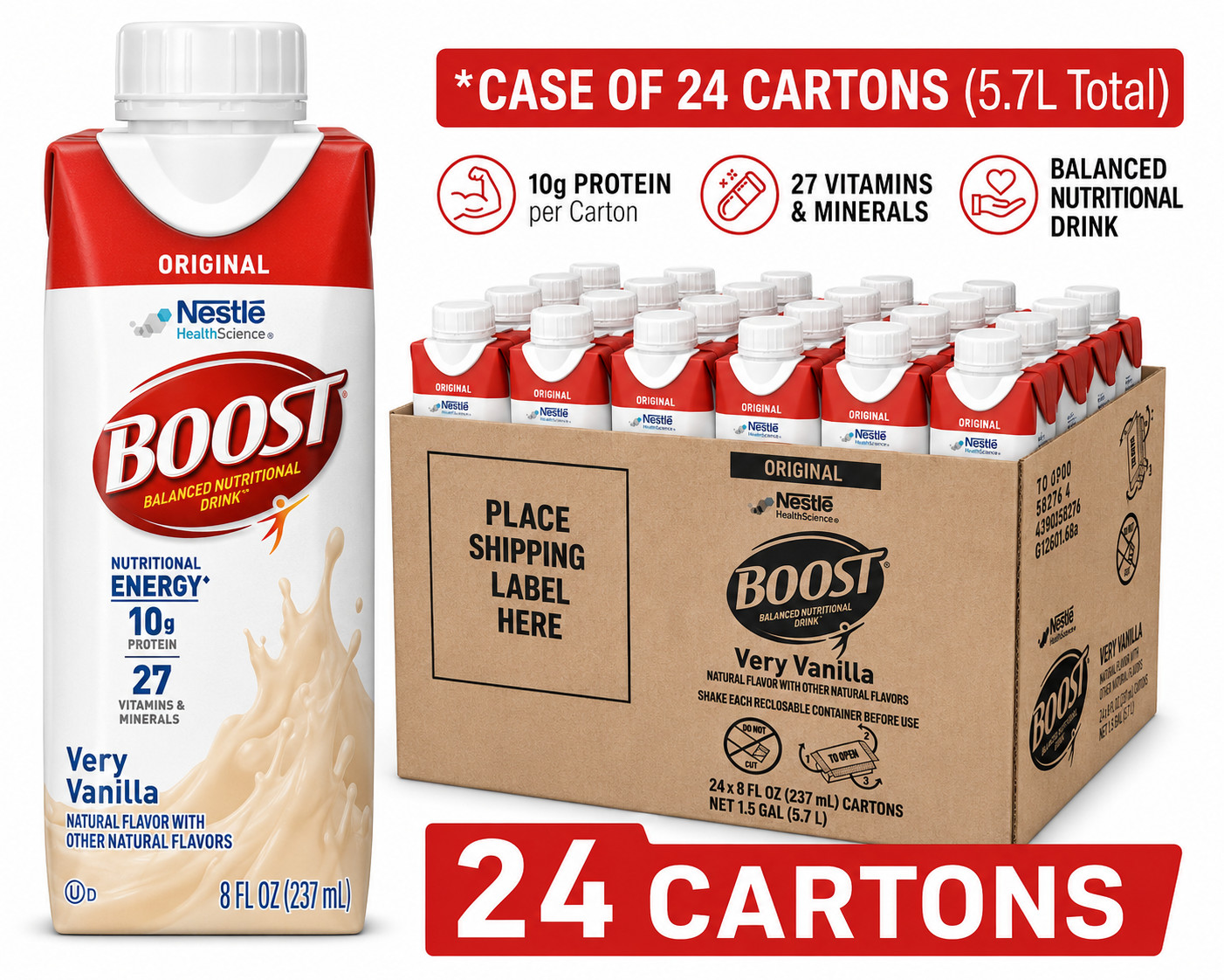 BOOST Original Ready to Drink Nutritional Drinks, Very Vanilla 24pk 8 Fl Oz
