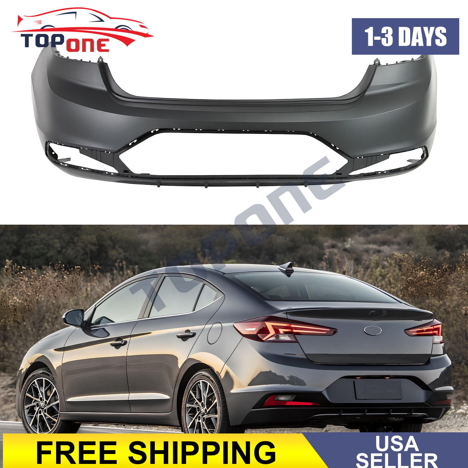 Primed Rear Bumper Cover Fascia For 2019 2020 Hyundai Elantra Sedan 19-20
