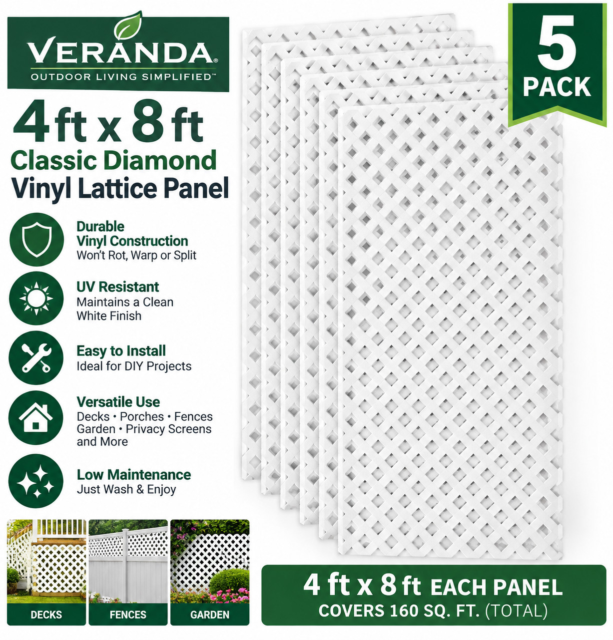 Veranda 4 ft x 8 ft White Classic Diamond Vinyl Lattice Panel Outdoor 5 Pack Veranda 4 ft x 8 ft White Classic Diamond Vinyl Lattice Panel Outdoor 5 Pack