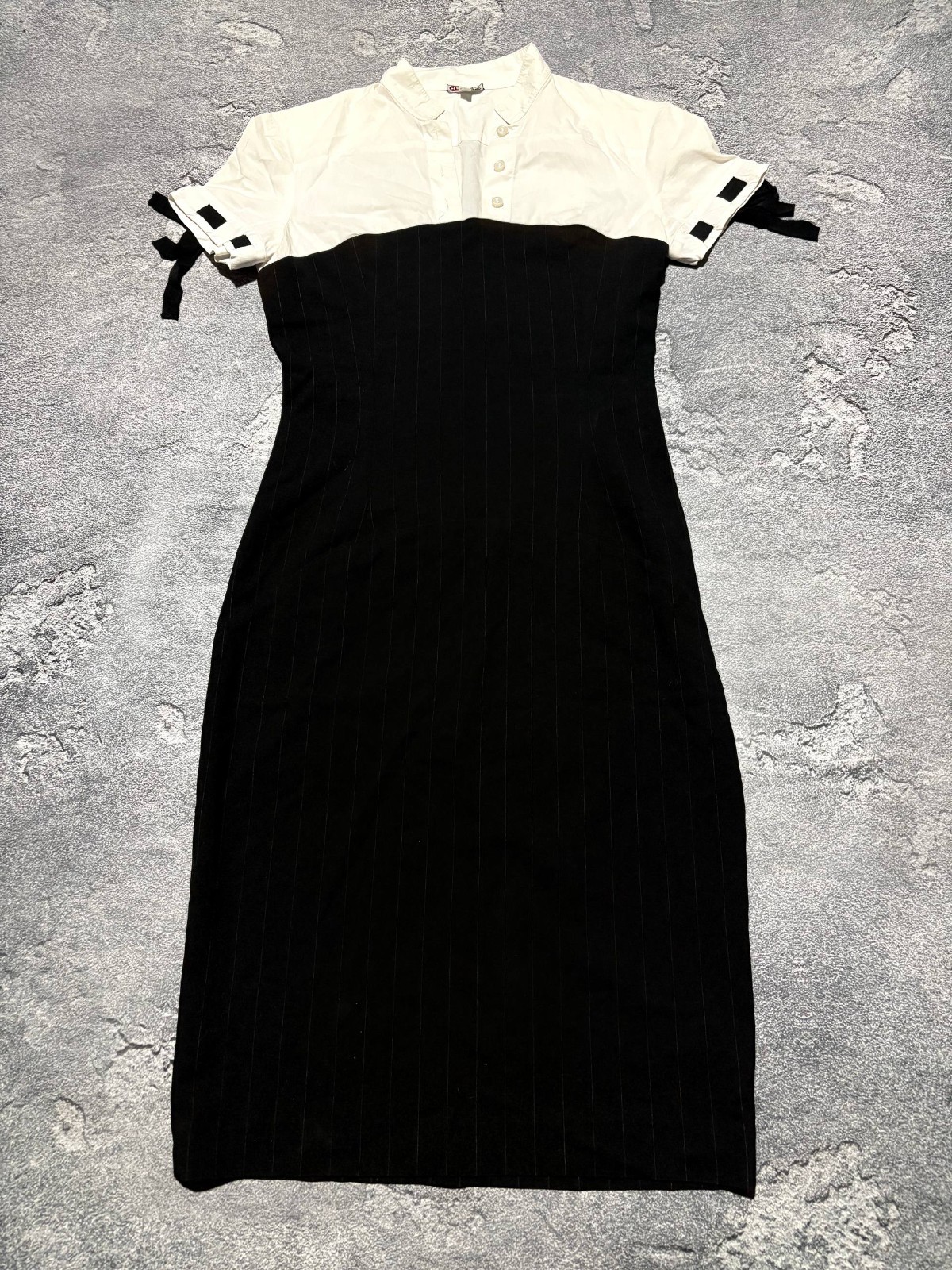 Vintage GIANFRANCO FERRE Ittierre Pinstripe Dress White Black Office Siren Y2K