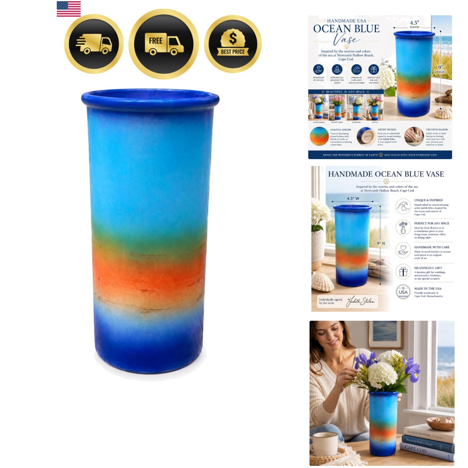 Handmade Ocean Blue VASE - 9\ Handmade Ocean Blue VASE - 9\