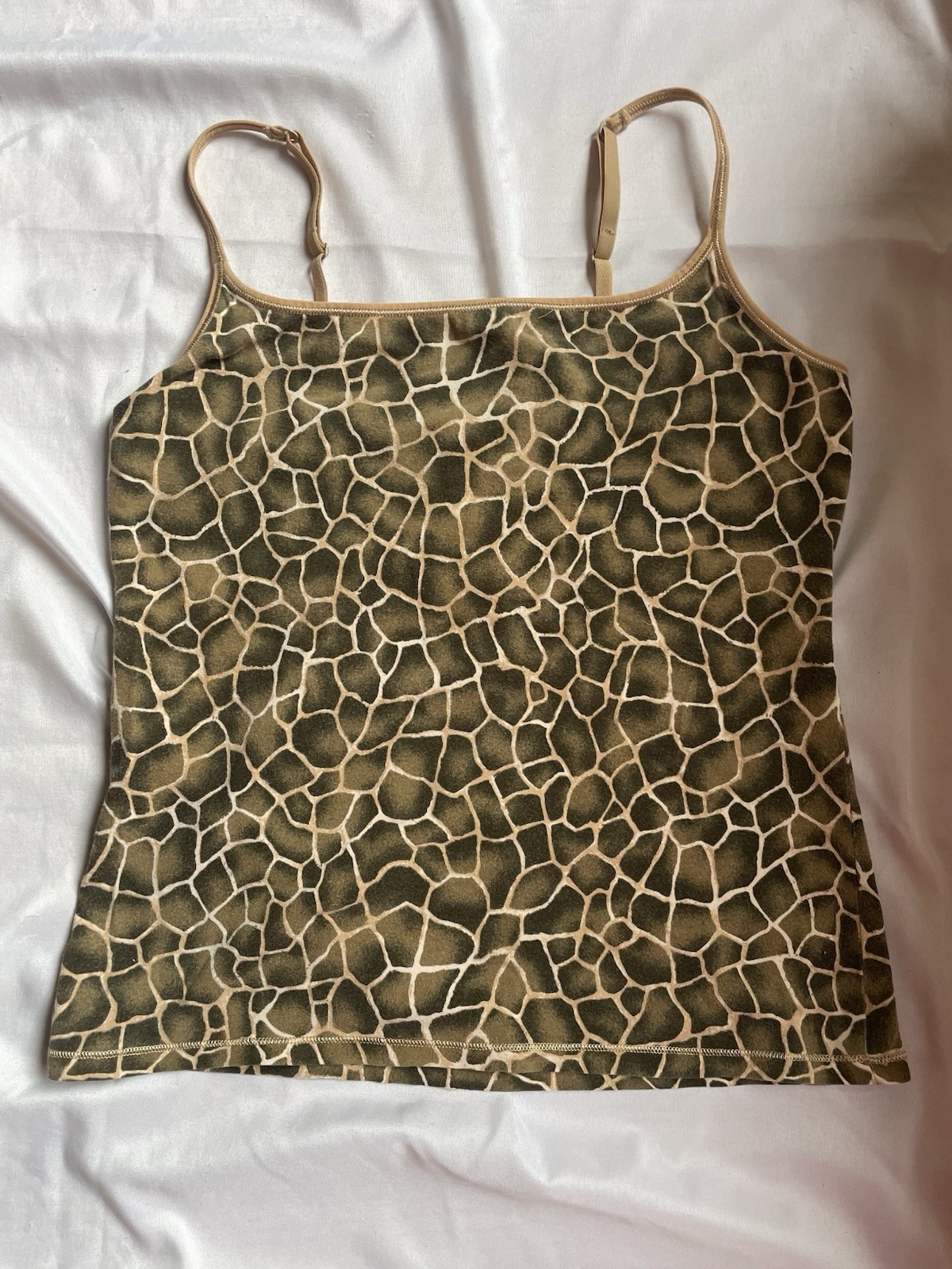 VTG Victoria\'s Secret Y2K Cotton Knit Giraffe Print Cami Tank w/ Shelf Bra Large