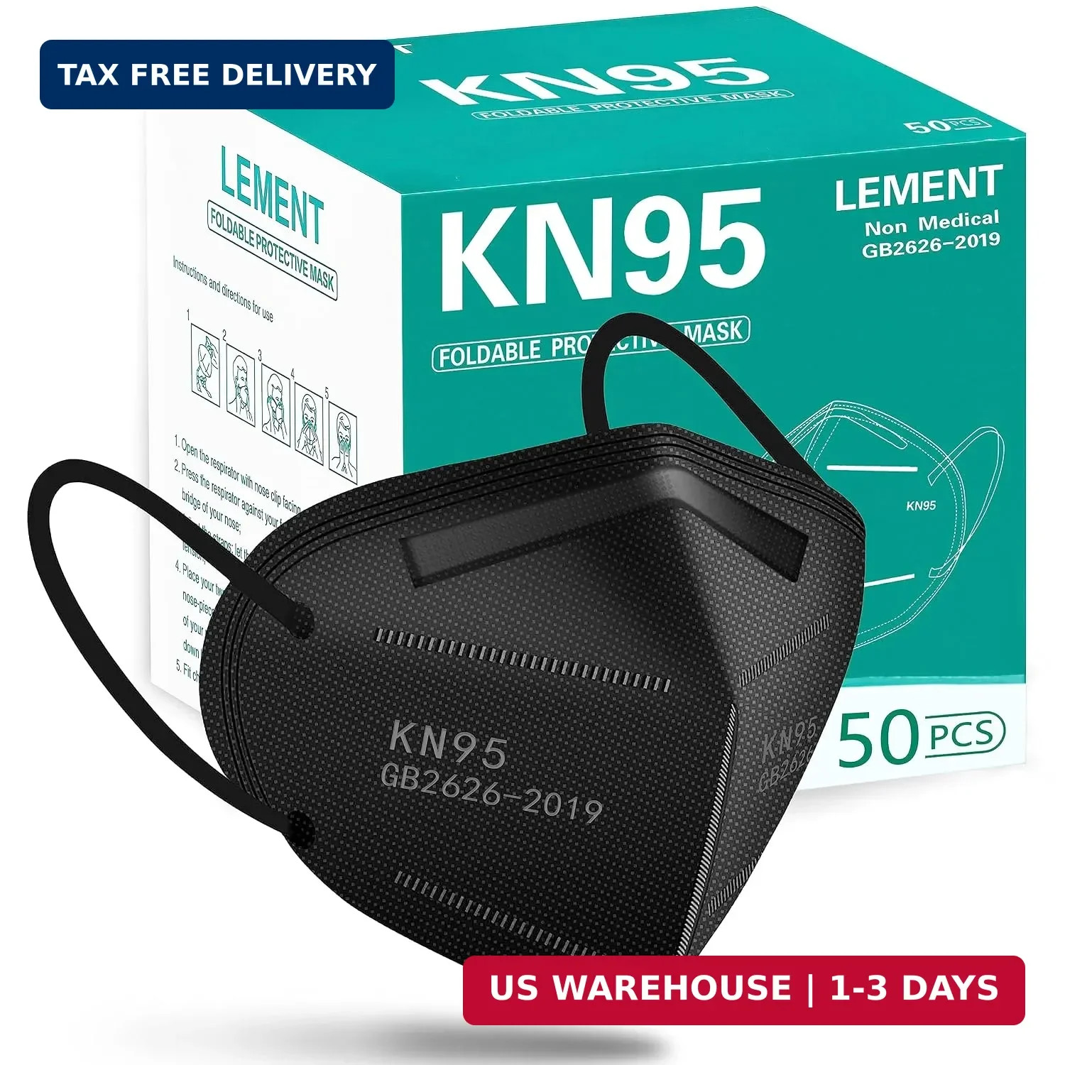 LEMENT 50pcs KN95 Face Mask Black 5-Layer Filter≥95% Cup Dust Safety Masks LEMENT 50pcs KN95 Face Mask Black 5-Layer Filter≥95% Cup Dust Safety Masks