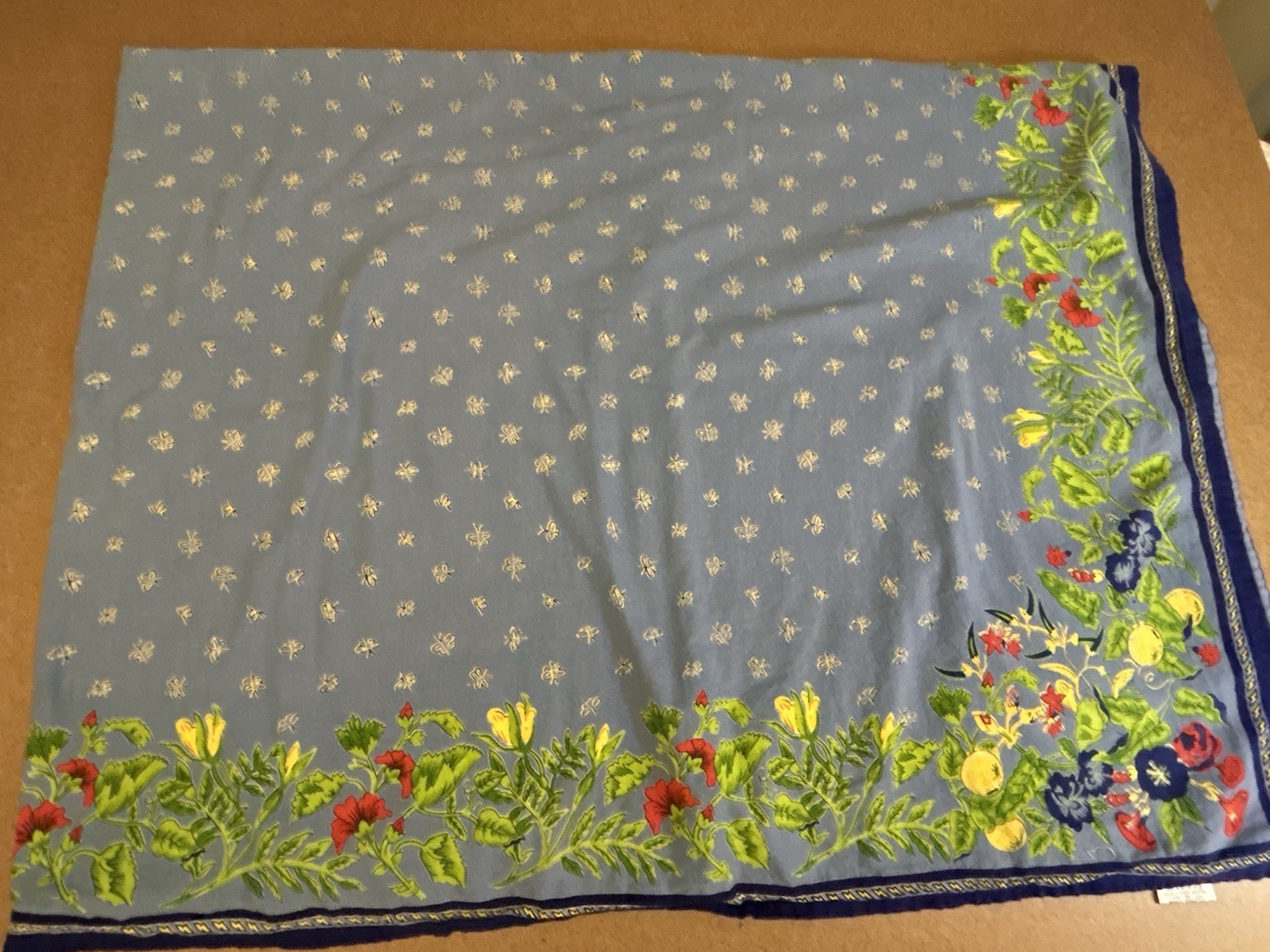 Williams-Sonoma Vintage Provence French Country Blue Floral Tablecloth 70x108