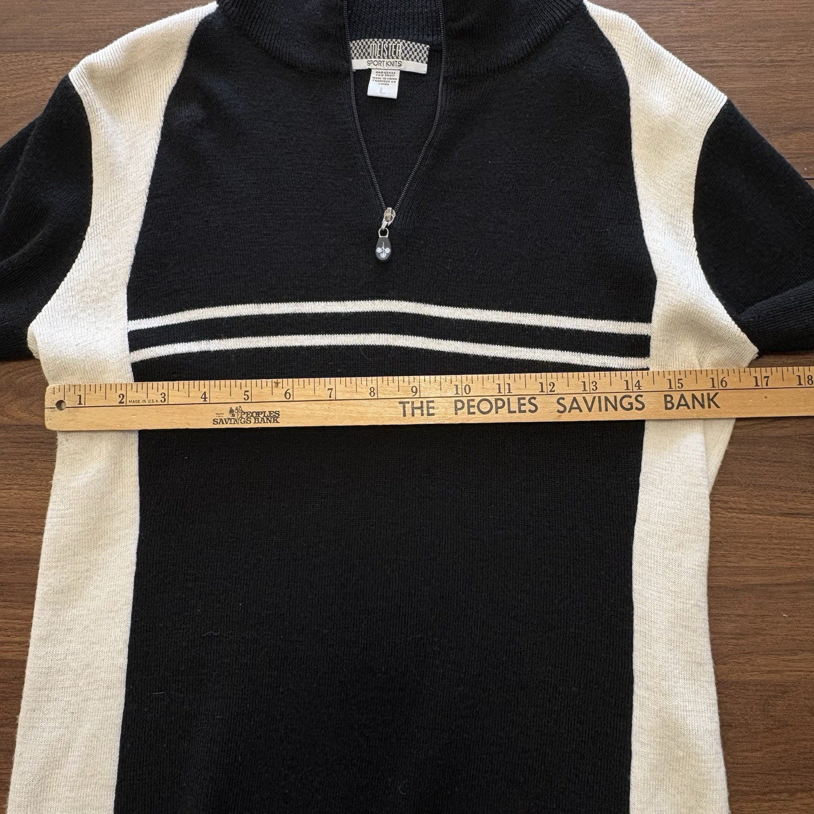 Meister Sport Knits Wool Blend 1/4 Zip Pullover Sweater Black White Ski