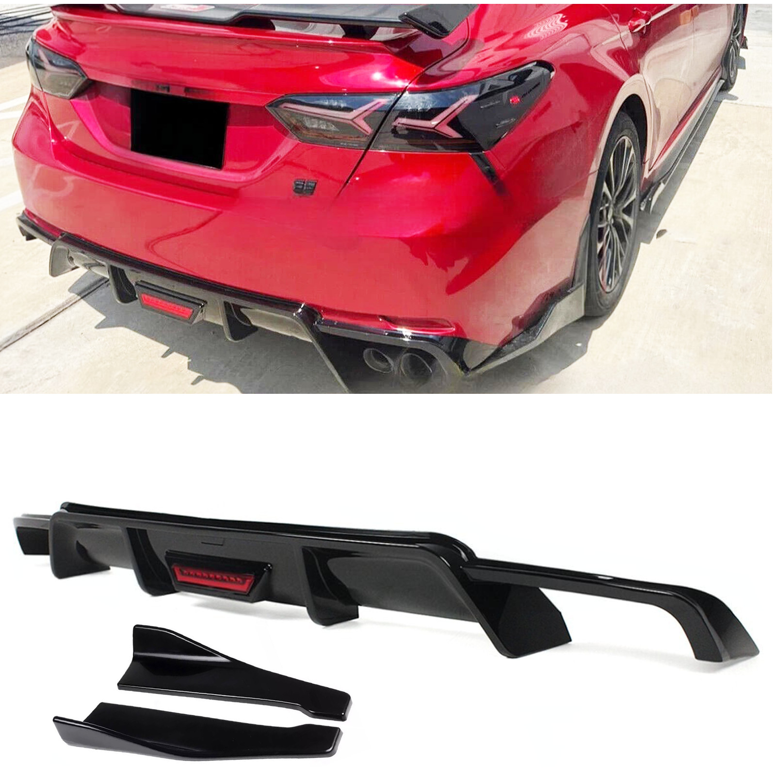 For 2018-24 Toyota Camry SE XSE Rear Bumper Diffuser W/ Led light + Corner Spats