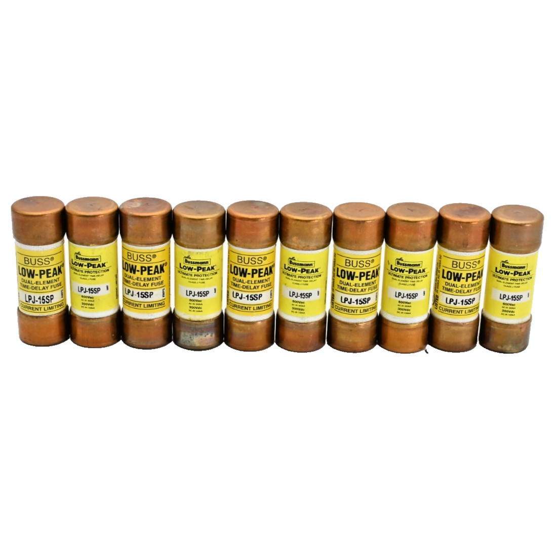 Lot of 10x BUSS LPJ-15SP Dual-Element Time-Delay Fuse 15A 600VAC 250VDC