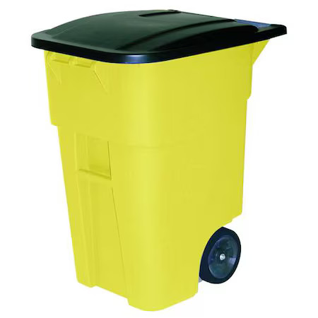 Rubbermaid Commercial Fg9w2700yel Brute 50 Gal Rectangular Rolling Plastic Can,