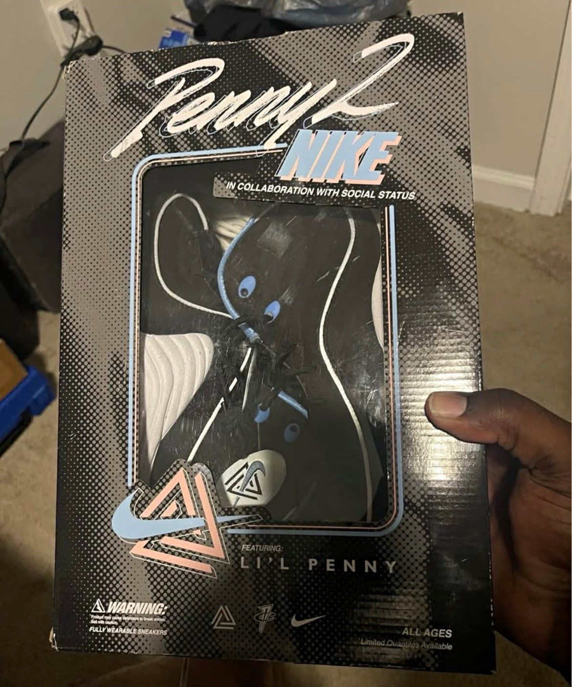 Nike Air Penny 2 Lil Penny Men\'s Mid Top Basketball Sneakers Black Blue White Nike Air Penny 2 Lil Penny Men\'s Mid Top Basketball Sneakers Black Blue White