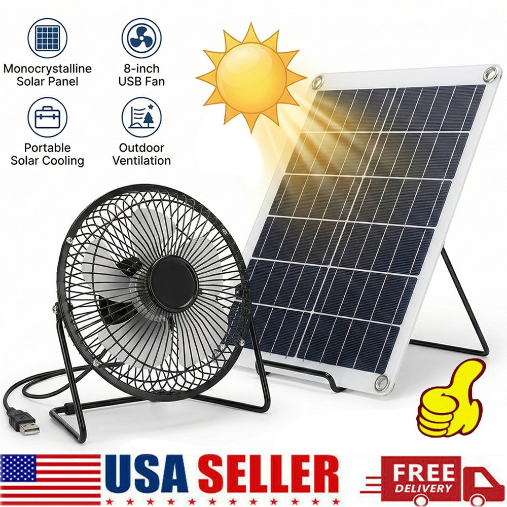 Portable Solar Powered Fan Exhaust Roof Attic Camping Fan w/ 22W Solar Panel US