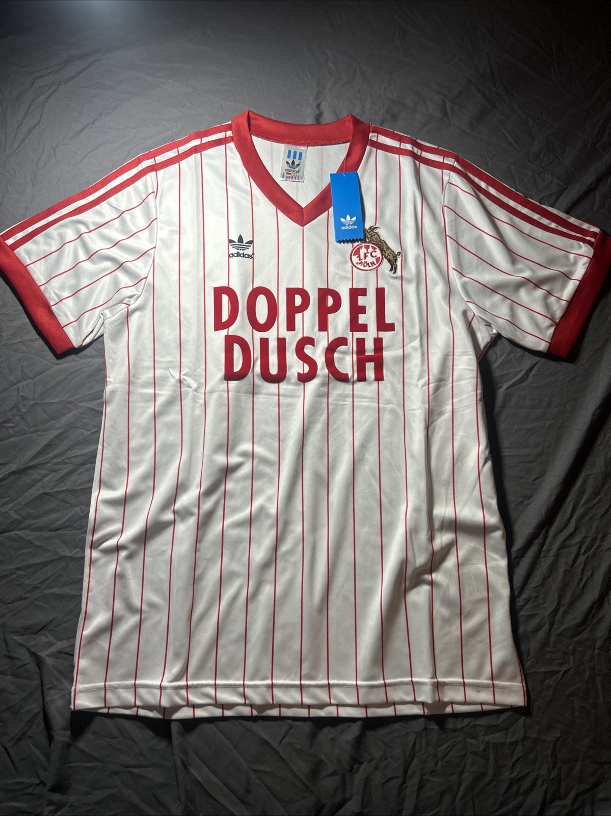 Vintage Adidas FC Köln 1982-85 Doppel Dusch White and Red Soccer Jersey Size L Vintage Adidas FC Köln 1982-85 Doppel Dusch White and Red Soccer Jersey Size L