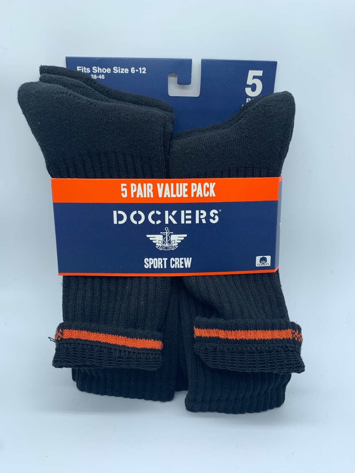 NEW 5 PAIR PACK DOCKERS SMART 360 FLEX MENS SPORT CREW SOCKS BLACK SIZE 6-12 