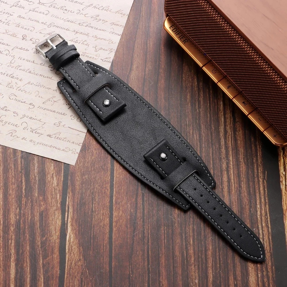 20 22 24mm Bund Strap Men\'s Watch Band Vintage Cowhide Cuff Watchband