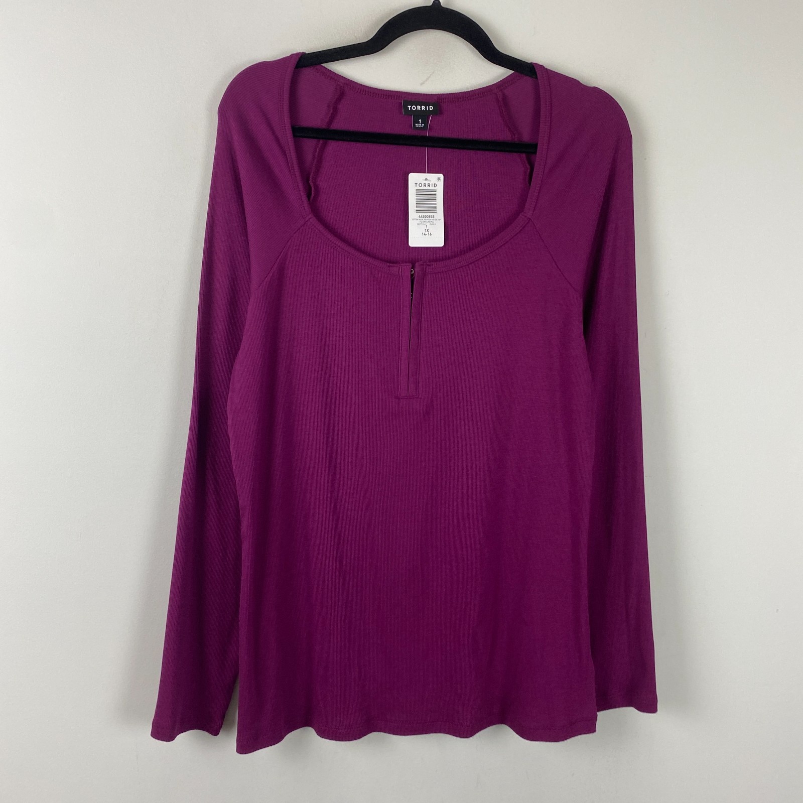 Torrid Super Soft Rib Scoop Neck Hook and Eye Long Sleeve Top 1X Purple