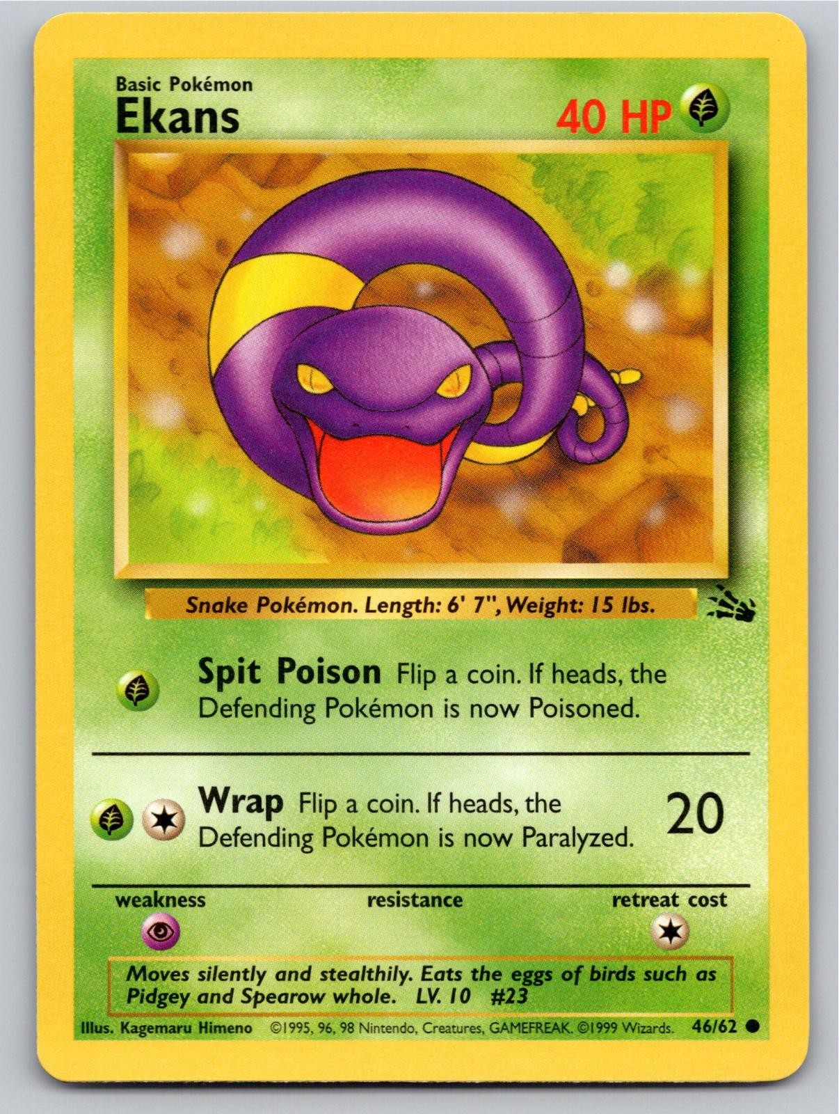 1999 POKEMON FOSSIL EKANS 46/62 UNLIMITED C NM A97097 FREE S&H