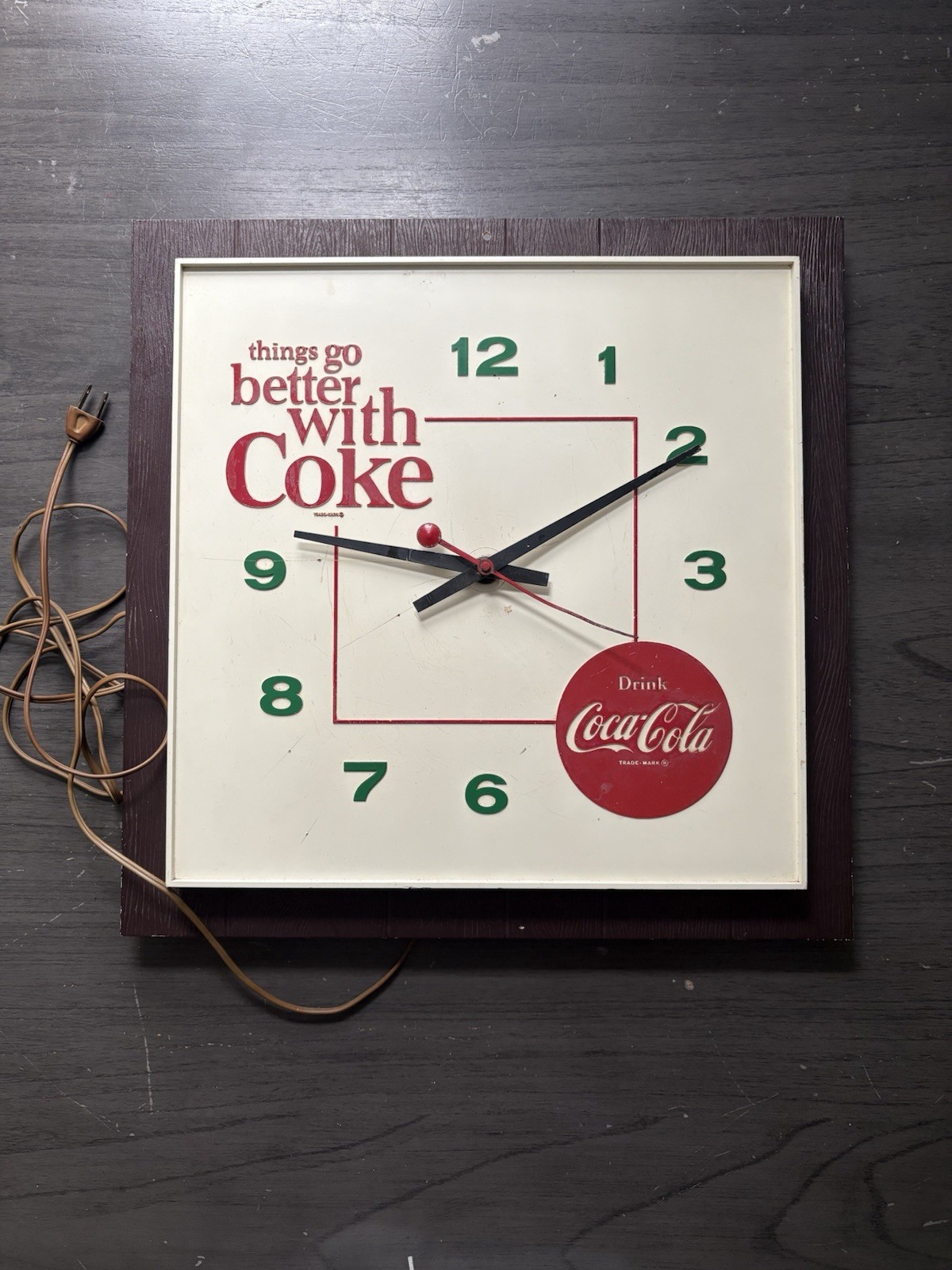 Vintage 1960s Coca-Cola Things Go Better With Coke Electric Wall Clock KCS Works Vintage 1960s Coca-Cola Things Go Better With Coke Electric Wall Clock KCS Works