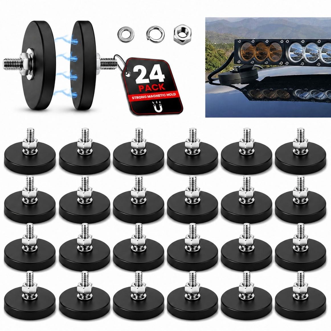 24pack Rubber Coated Magnets, Rock Light Magnets 1.69 Inch 30LB 24pack Rubber Coated Magnets, Rock Light Magnets 1.69 Inch 30LB