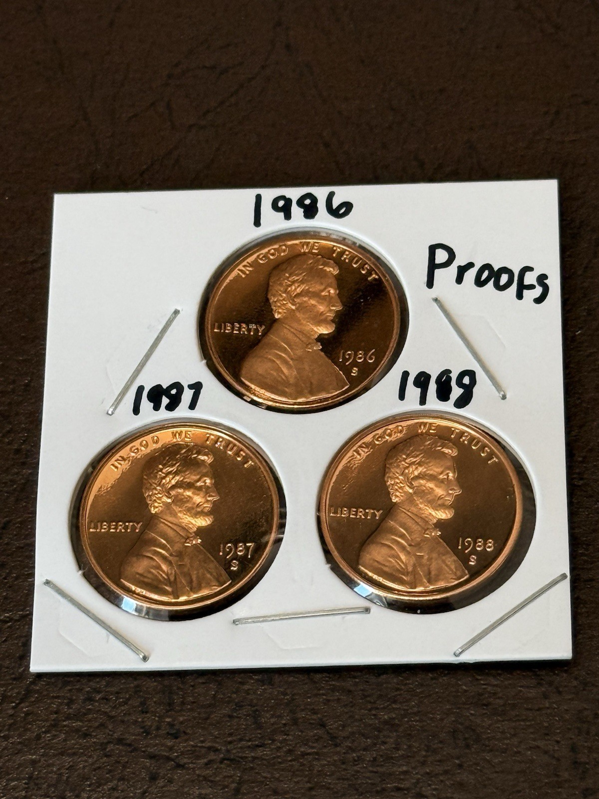 1986, 1987, 1988 Lincoln Cent Proofs 3-coin set 1986, 1987, 1988 Lincoln Cent Proofs 3-coin set