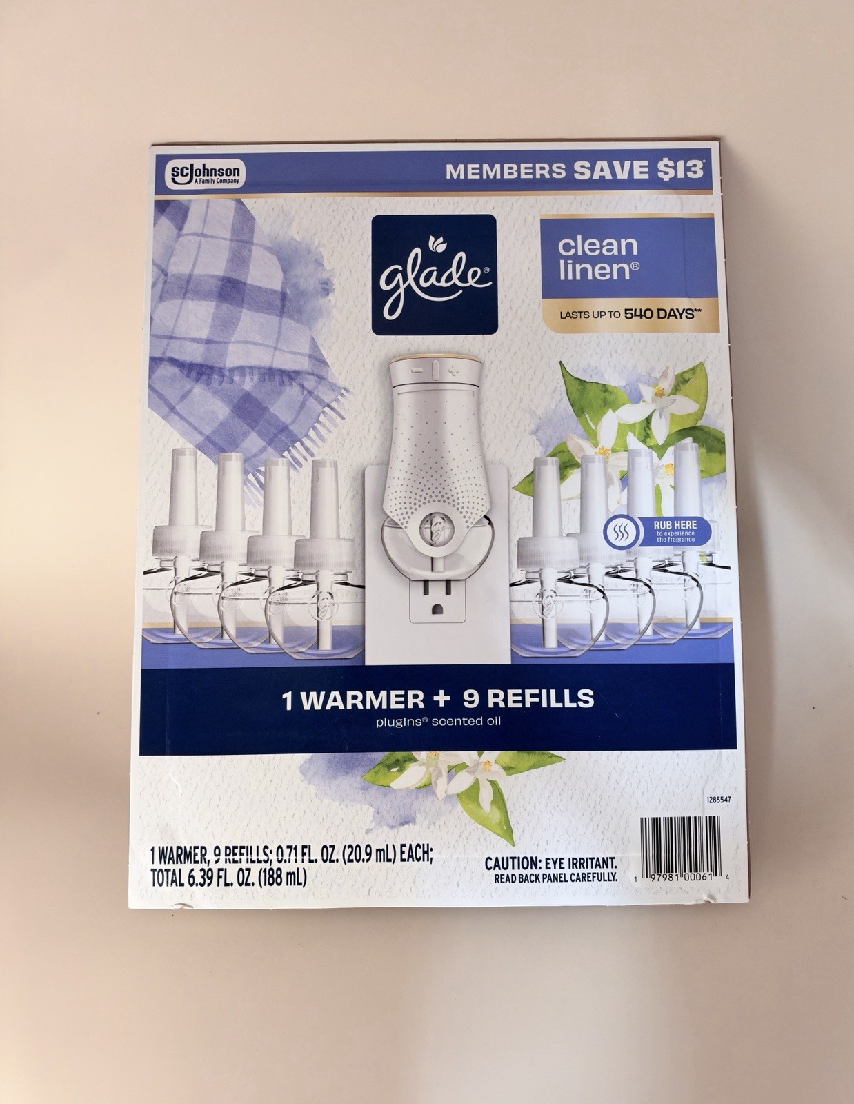 Glade PlugIns Scented Oil Warmer + 9 Refills Clean Linen 540 Days Value Pack New Glade PlugIns Scented Oil Warmer + 9 Refills Clean Linen 540 Days Value Pack New
