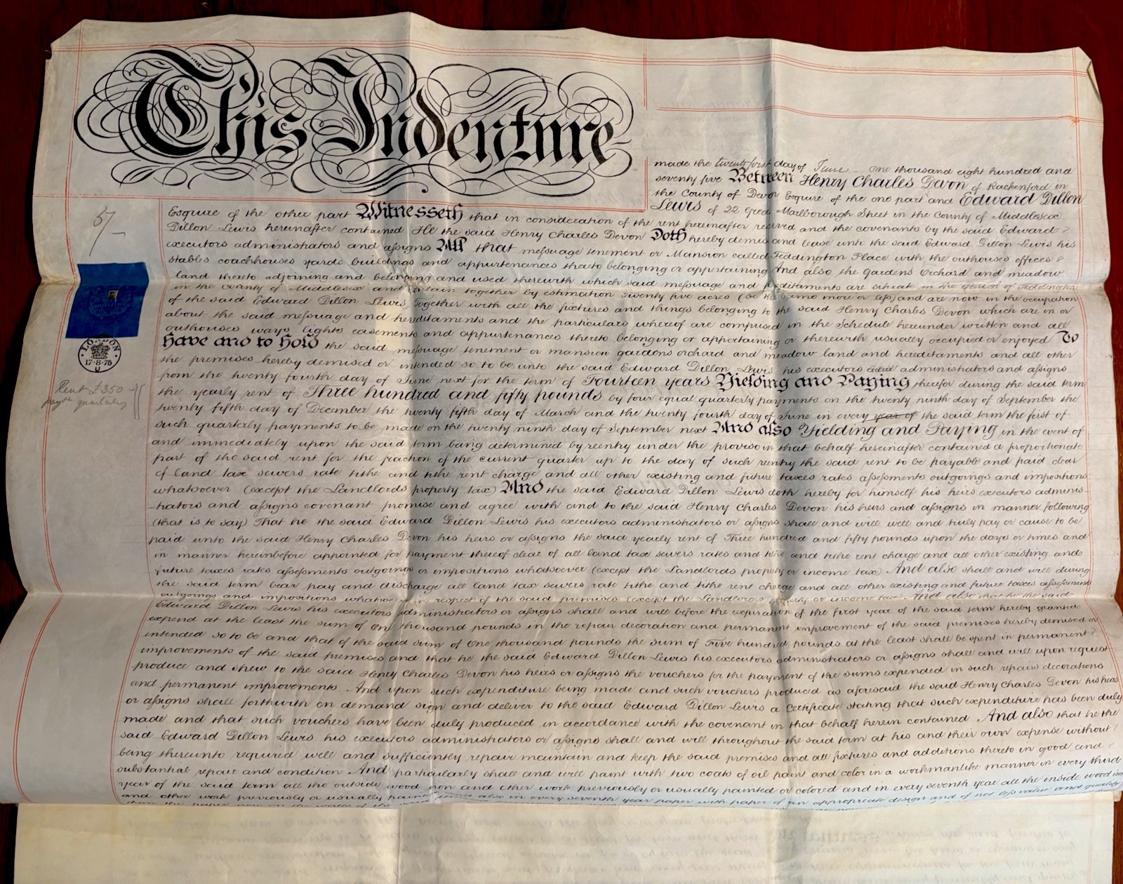 Indenture Documentation Vellum, 1775, British Mansion