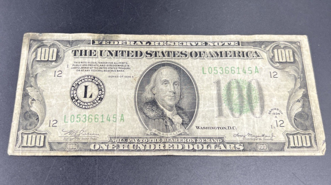 1934 A Mule $100 FRN Federal Reserve Note San Francisco District VG Circ #145 1934 A Mule $100 FRN Federal Reserve Note San Francisco District VG Circ #145