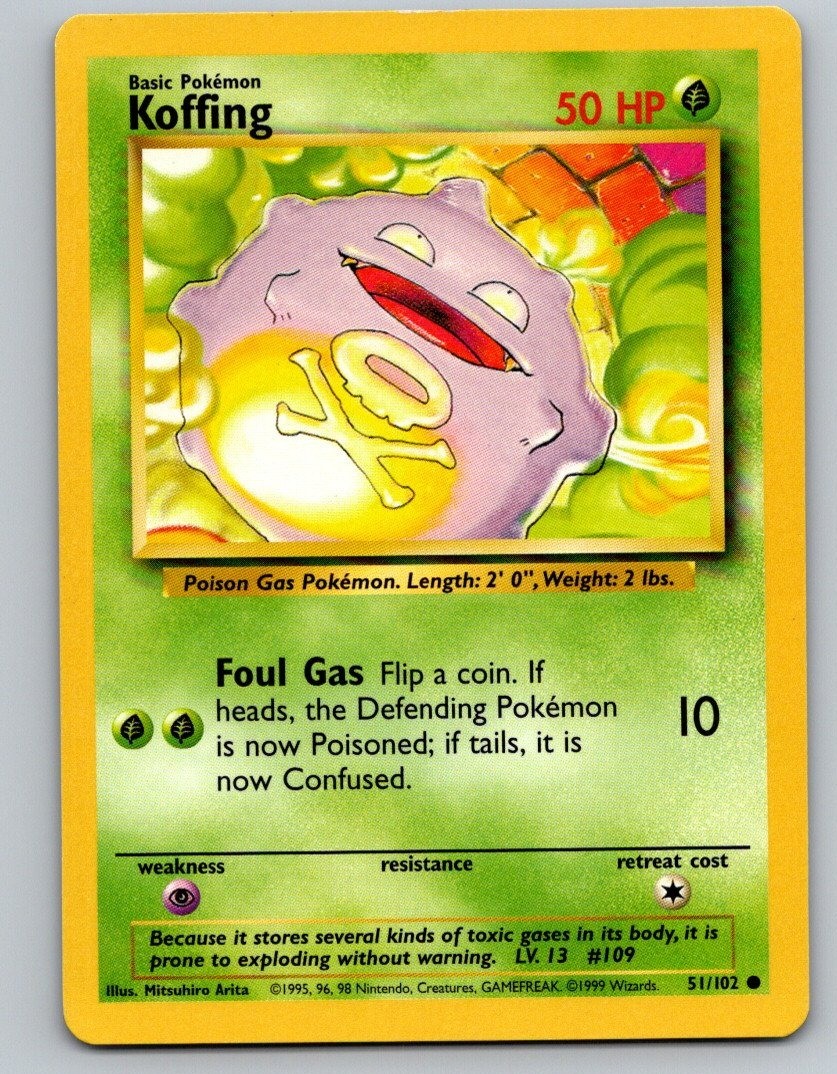 Pokemon TCG Base Set Unlimited - Koffing 51/102 Common LP