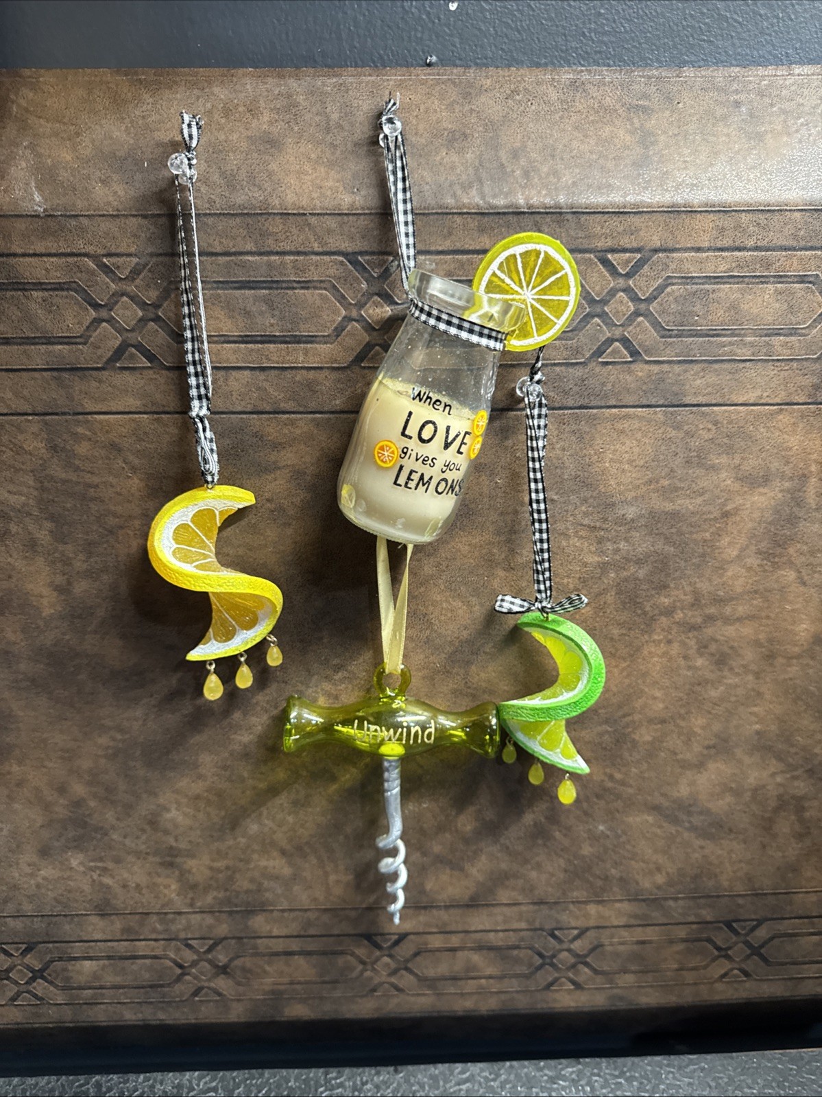 Kurt Adler Christmas Ornaments 4pc Lemon Lime Fruit Bottle Corkscrew Set