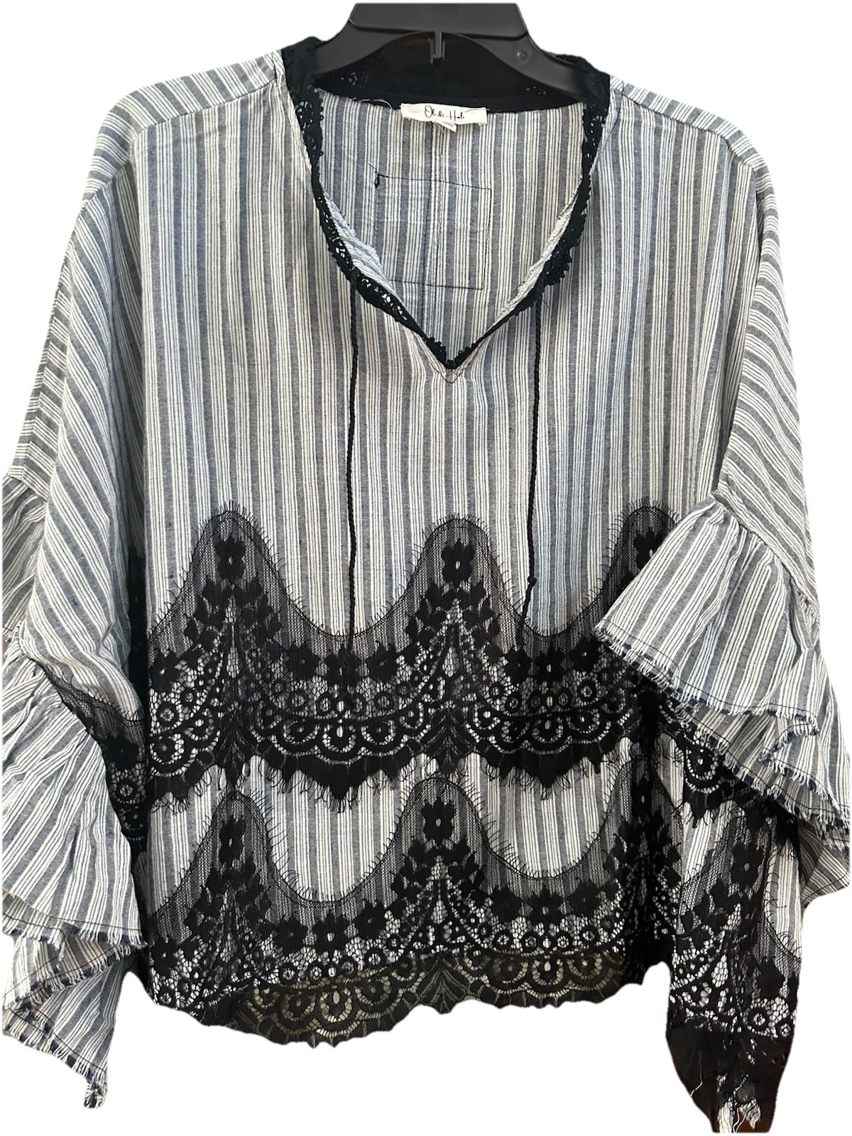POL Black Lace Ruffle Butterfly Sleeve Blouse Top S/M