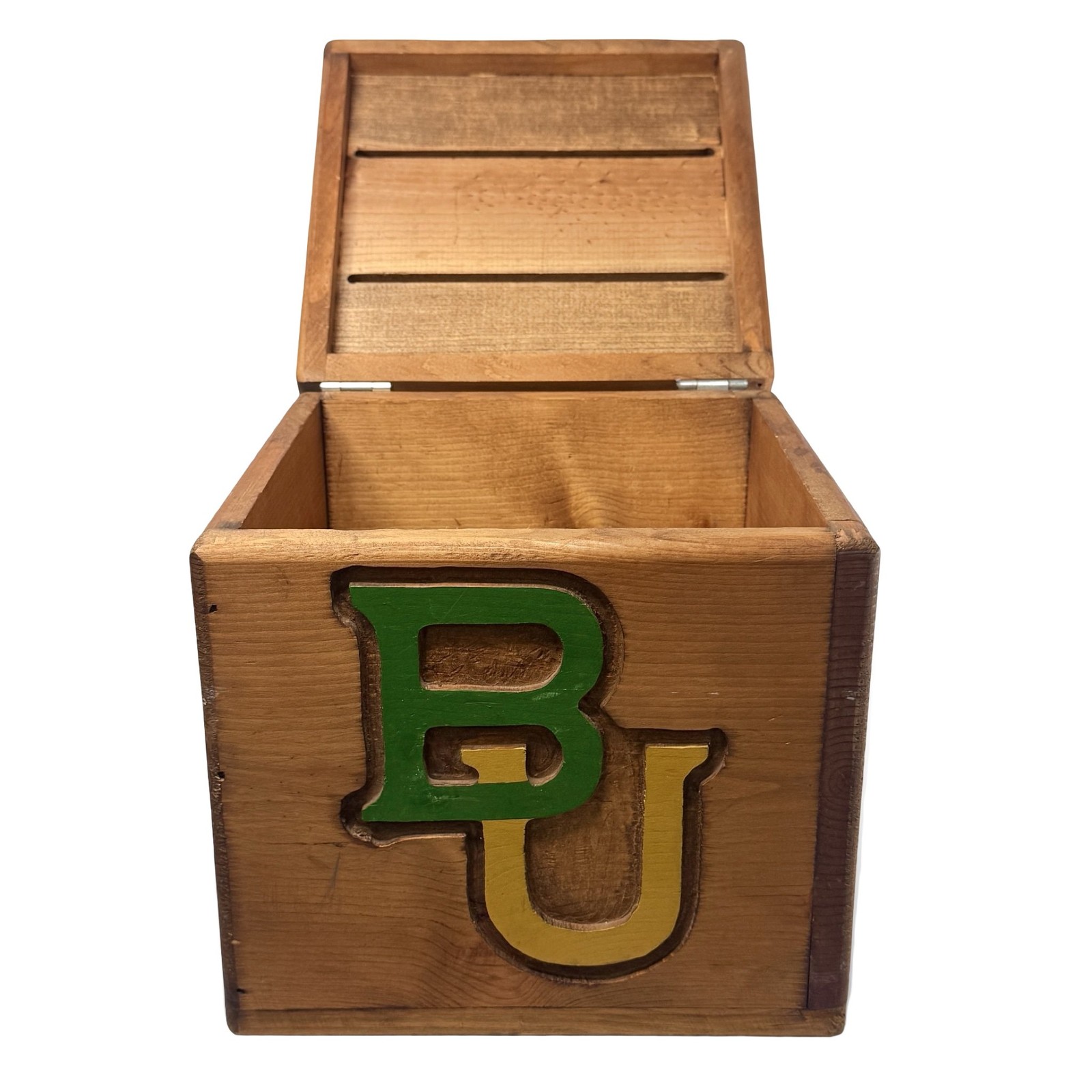Baylor University Wooden Large Hinged Box Carved Painted Logo Storage NCAA Bears