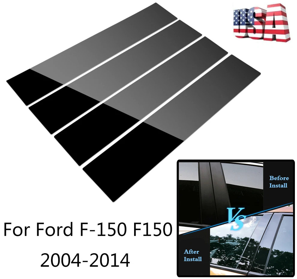 4 For 2004-2014 Ford F150 Door Pillar Post Trim Gloss Black Car Auto Accessories