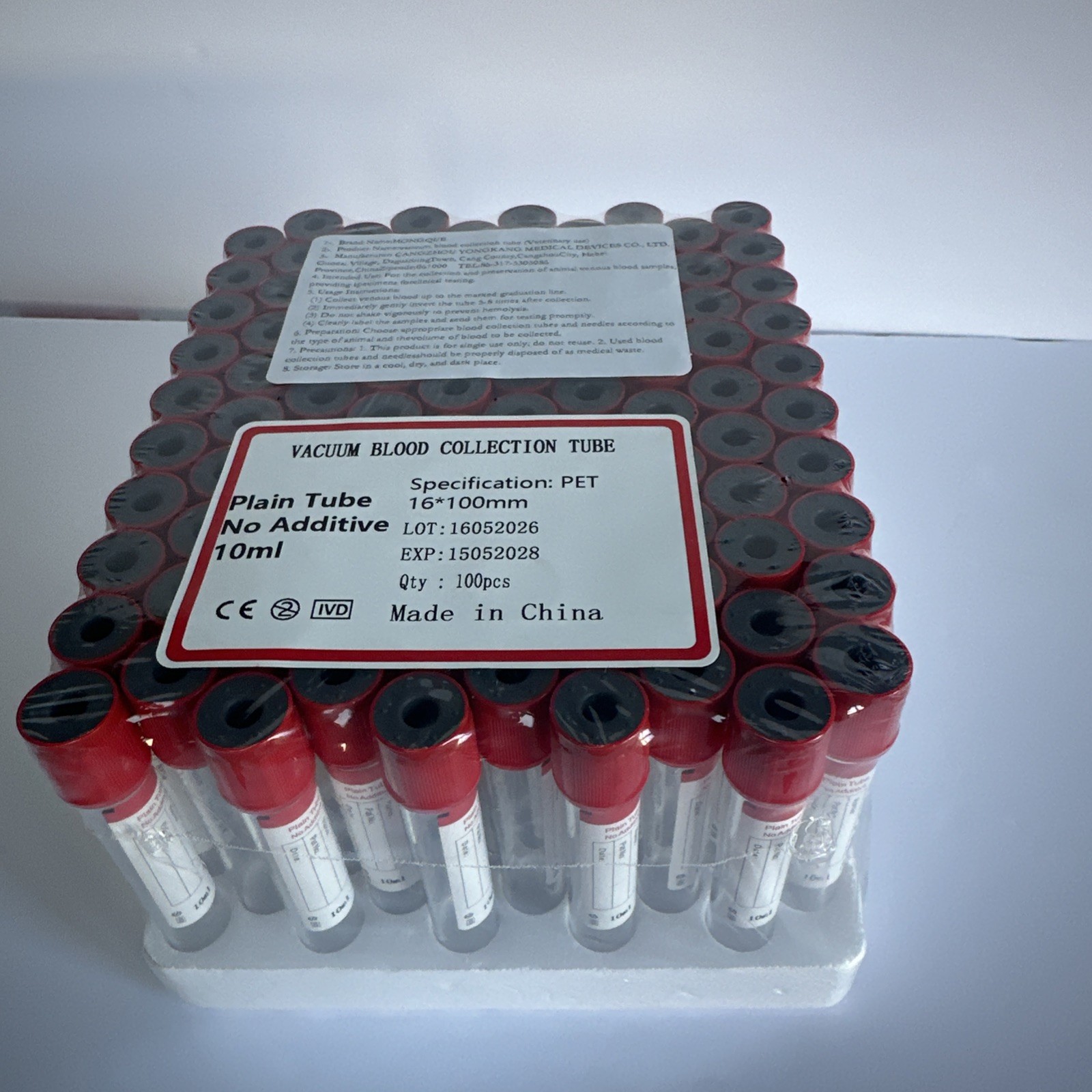 200PCS VACUUM BLOOD COLLECTION PLAIN TUBE NO ADDITIVE, 16X100MM,10ML ,EXP 2028 200PCS VACUUM BLOOD COLLECTION PLAIN TUBE NO ADDITIVE, 16X100MM,10ML ,EXP 2028