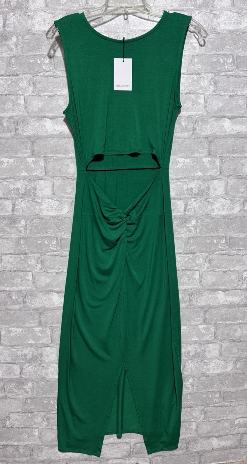 NWT Sugarlips Green Bodycon  Cut Out Front Knot Midi Dress Size Medium