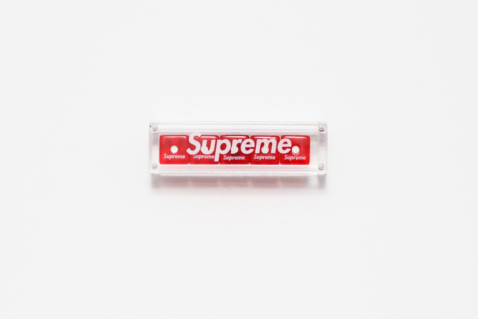 Supreme Red Dice Set Magnetic Acrylic Case FW11 Rare Supreme Red Dice Set Magnetic Acrylic Case FW11 Rare