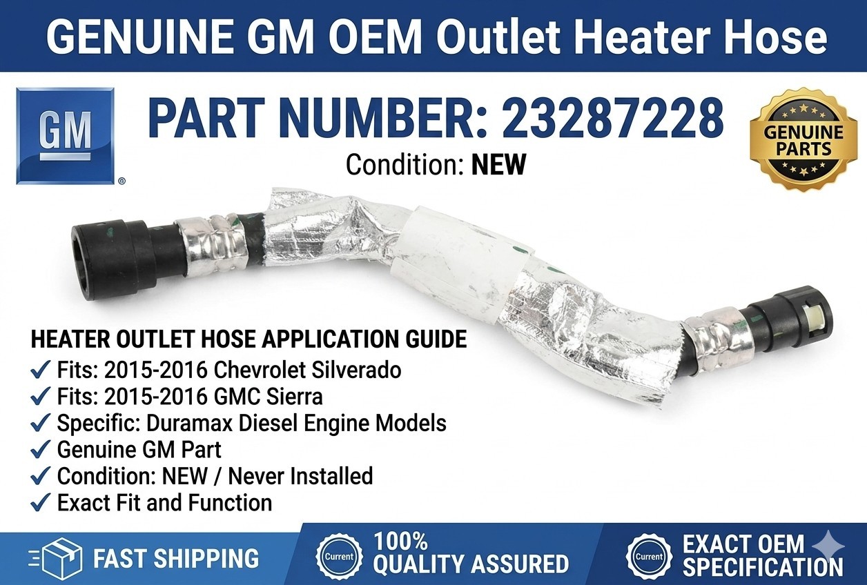 23287228 GM OEM 2015-2016 SILVERADO SIERRA 6.6 DURAMAX OUTLET HEATER HOSE NEW 23287228 GM OEM 2015-2016 SILVERADO SIERRA 6.6 DURAMAX OUTLET HEATER HOSE NEW