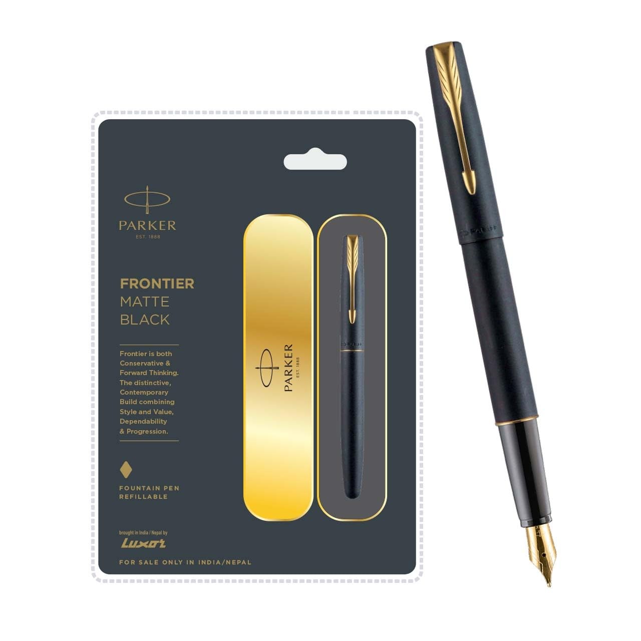 Parker Frontier Matte Black GT Fountain Ink Pen Gold Trim & Nib New