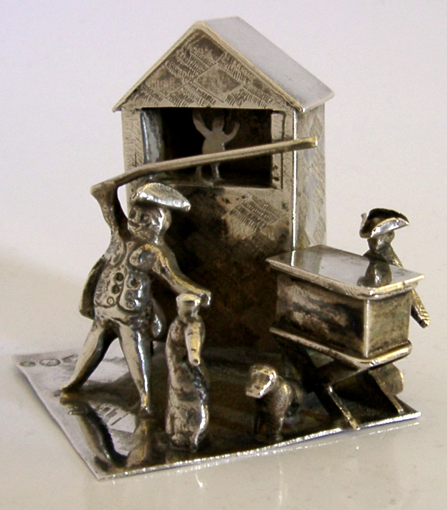 RARE DUTCH 833 SOLID SILVER MINIATURE PUNCH & JUDY SHOW MODEL 1903