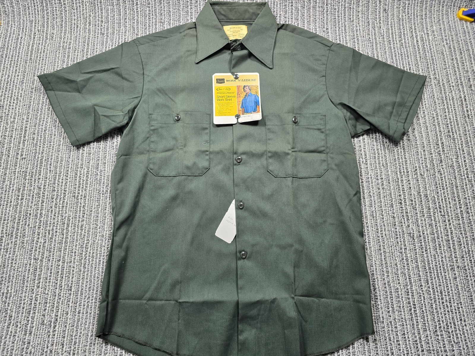 Vtg SEARS Work \'n Leisure Perma-Press Work Shirt - M 15-15.5 Olive Green NOS