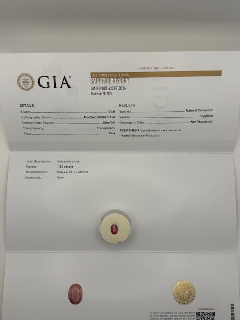 GIA Certified Pink‑Reddish Sapphire 1.85ct • Oval Cut • Collector’s Estate Gem