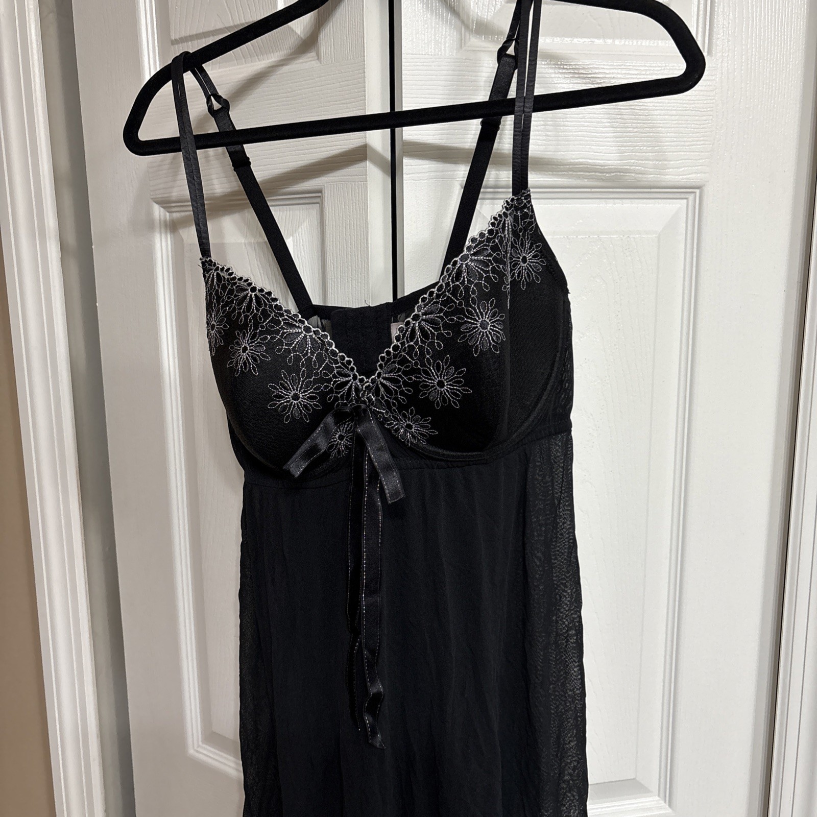 Cacique Sheer Sexy Babydoll Lingerie Teddy Women\'s Black/Silver Size 18/20