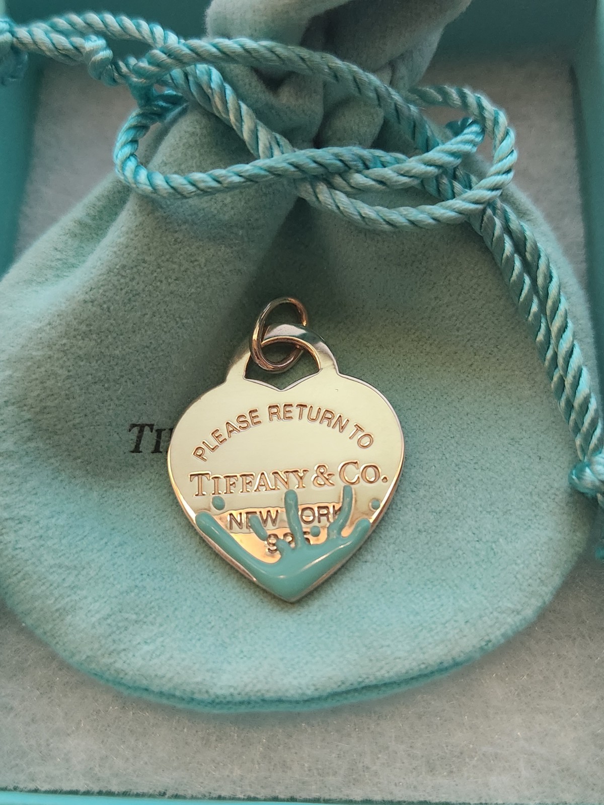 Tiffany & Co. 925 Silver LARGE Blue Splash Heart Pendant Charm SOLD AS IS Tiffany & Co. 925 Silver LARGE Blue Splash Heart Pendant Charm SOLD AS IS