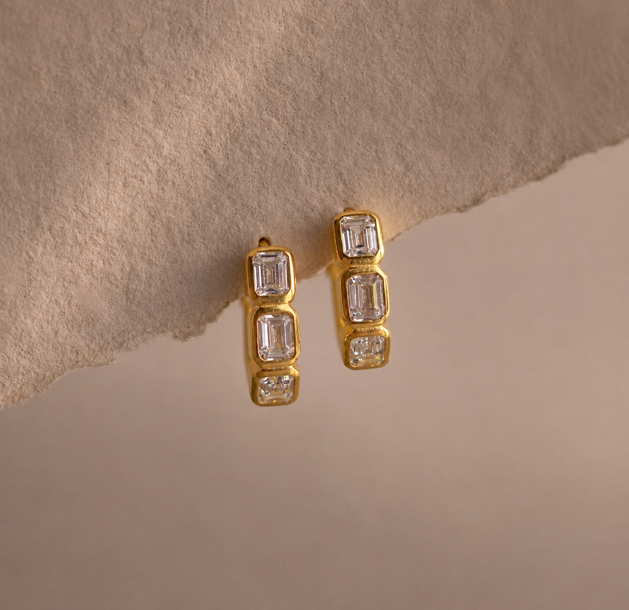Elegant Baguette Hoop Earrings Gold Plated Huggie Hoops Women Gift for Her Elegant Baguette Hoop Earrings Gold Plated Huggie Hoops Women Gift for Her
