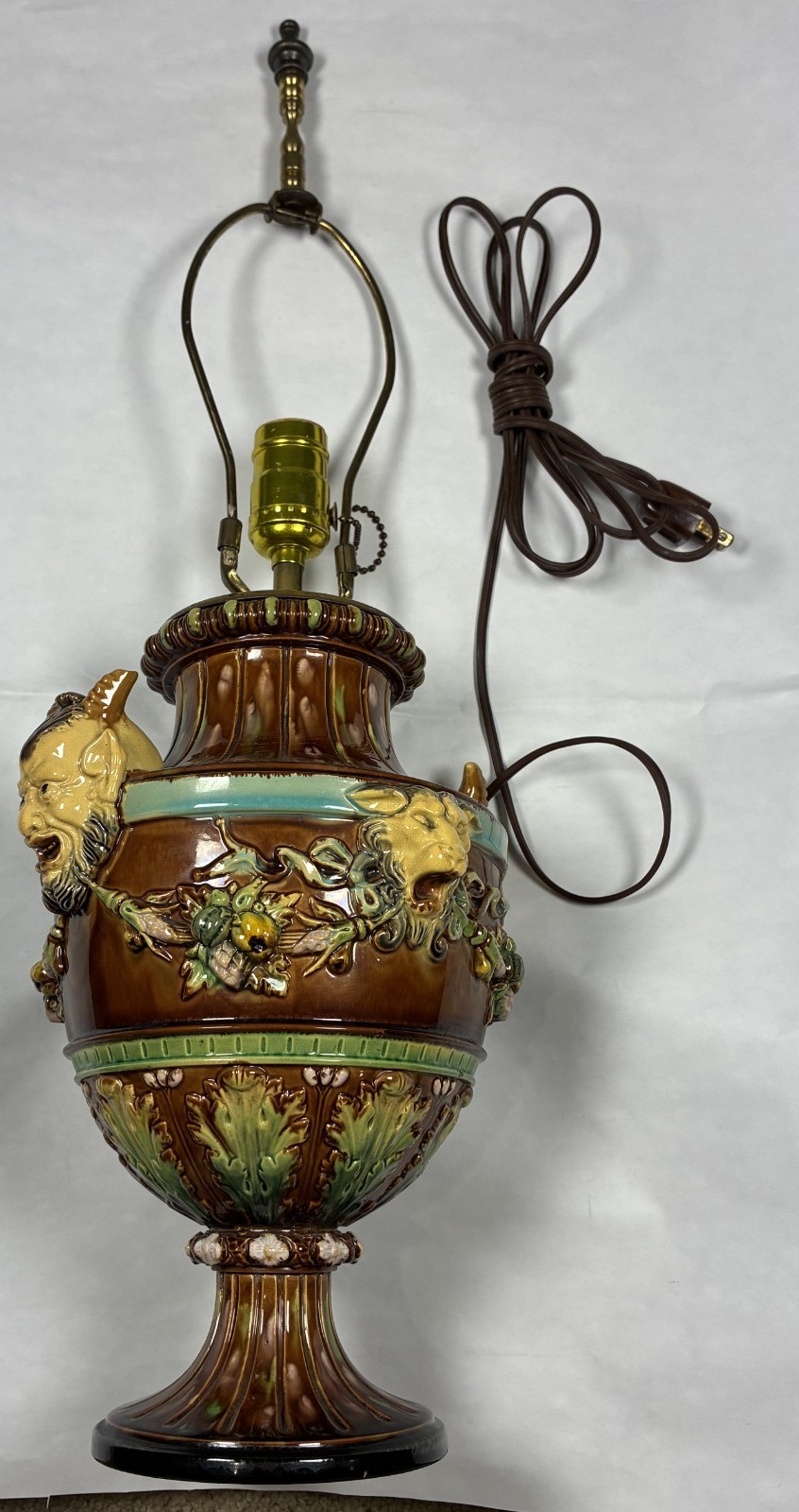 ANTIQUE MAJOLICA LAMP CONVERSION. Wilhelm Schiller & Sohn (WS&S 356). 1800s Base