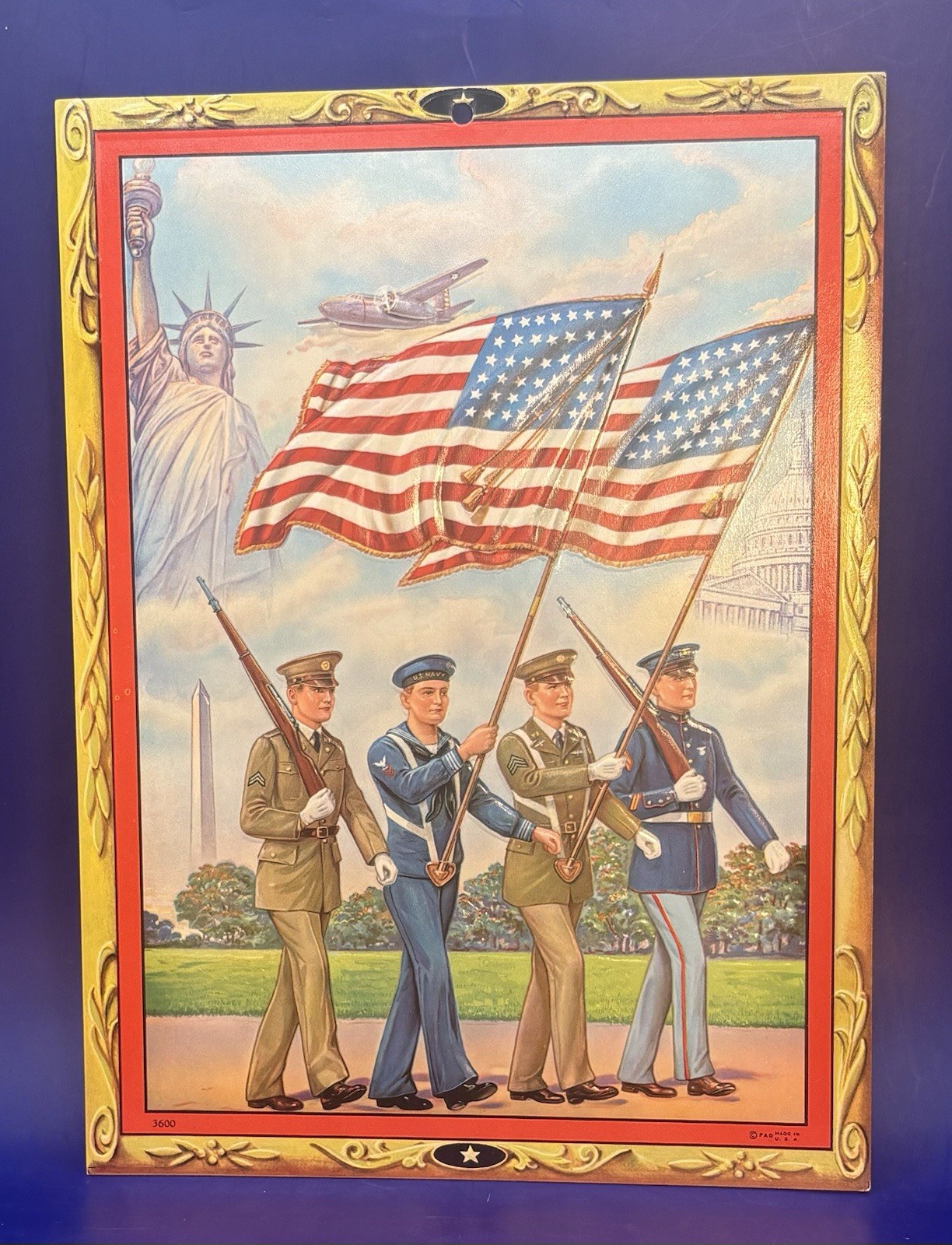 Vintage 1940 WWII US Flag Military Embossed Wall Hang Up 8x11 Vintage 1940 WWII US Flag Military Embossed Wall Hang Up 8x11