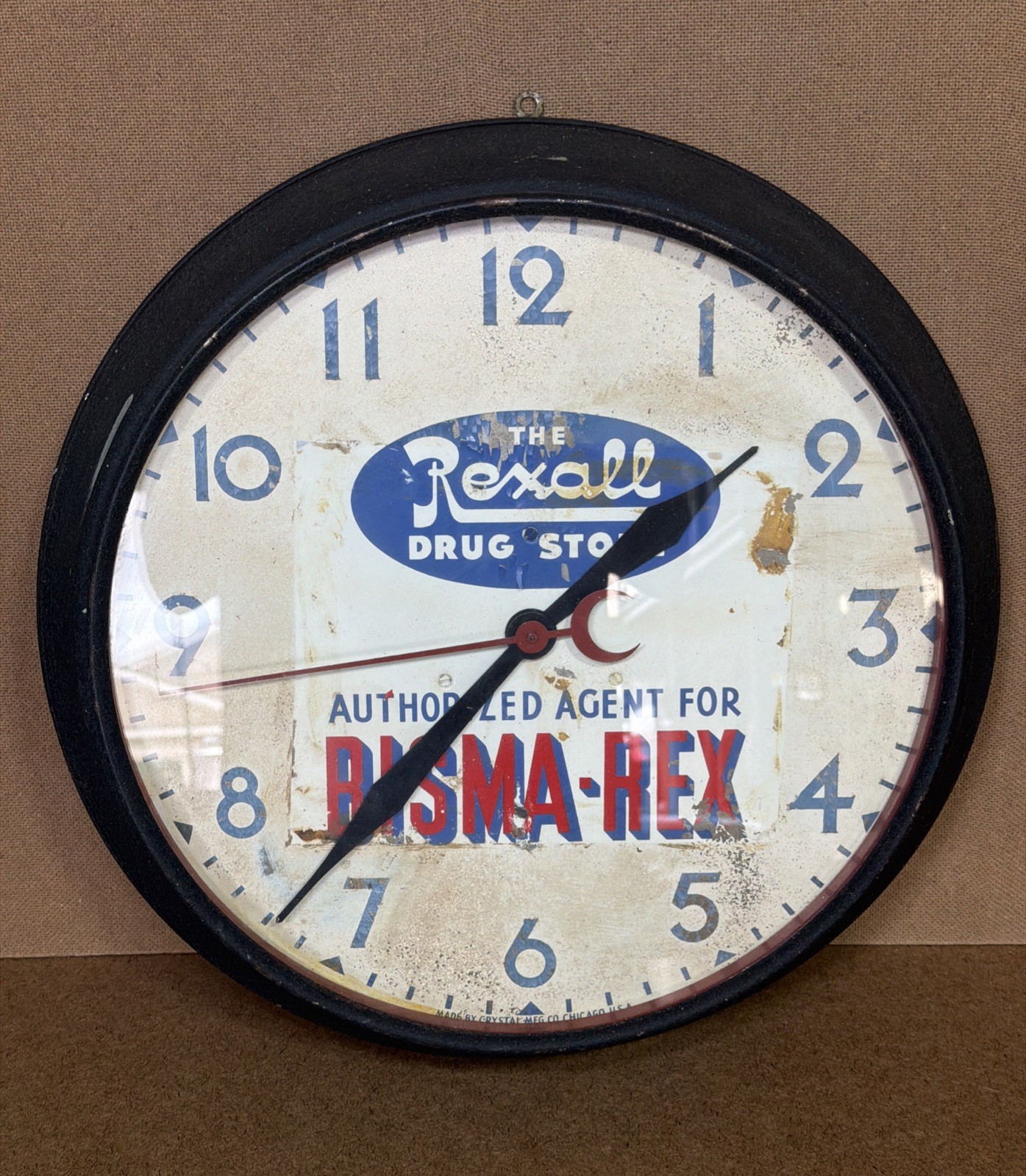 VTG Rexall Drug Store Authorized Agent For BISMA-REX 14” Crystal Clock READ