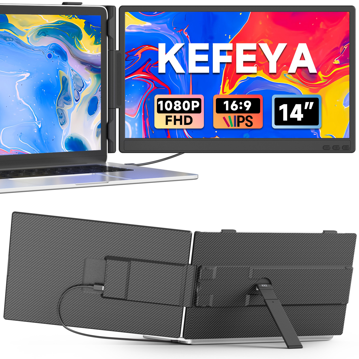 KX2 Laptop Screen Extender 14'' FHD 1080P IPS Portable Dual Monitor Plug & Play