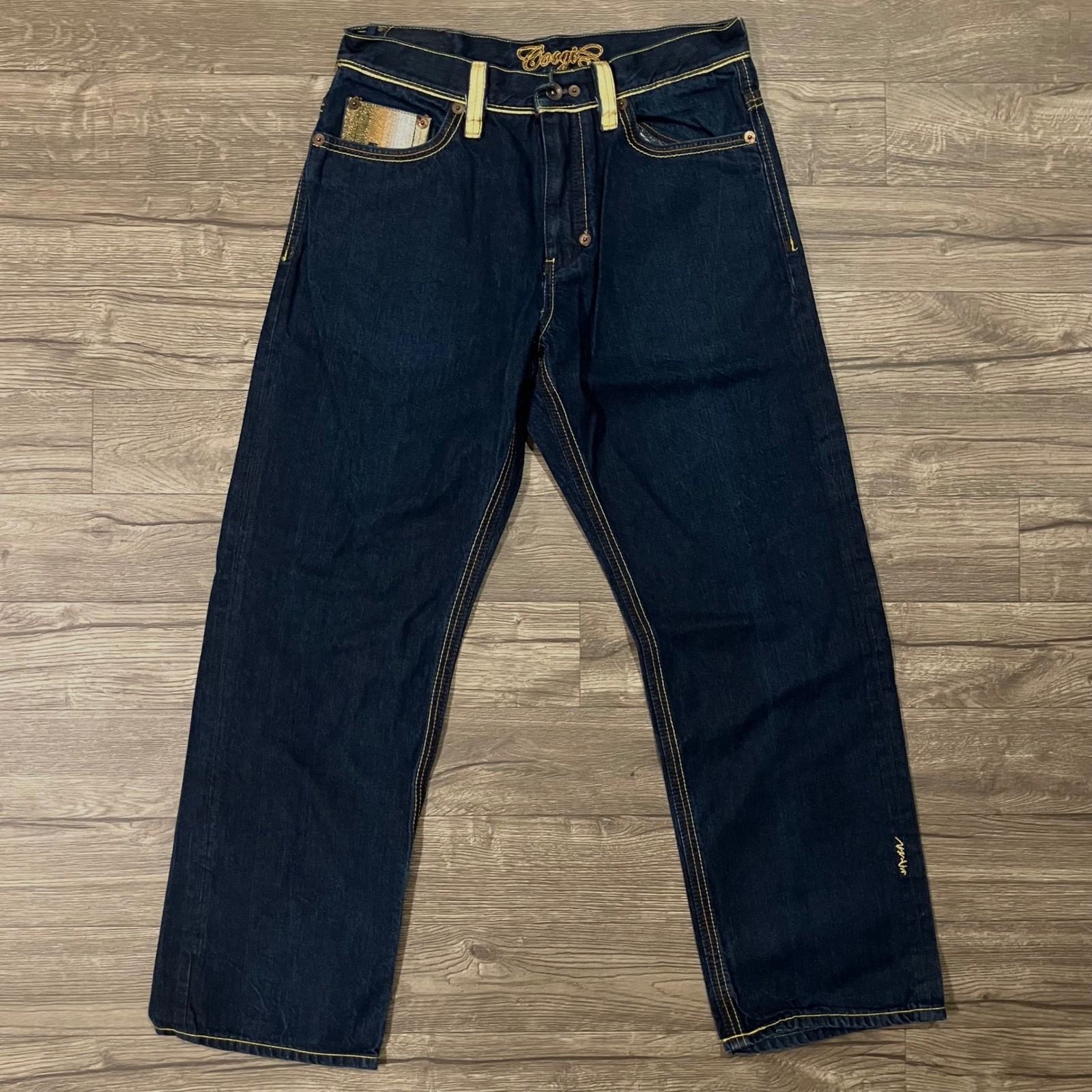 Vintage Coogi Australia City Skyline Jeans Mens 36x34 Dark Wash Gold Embellished